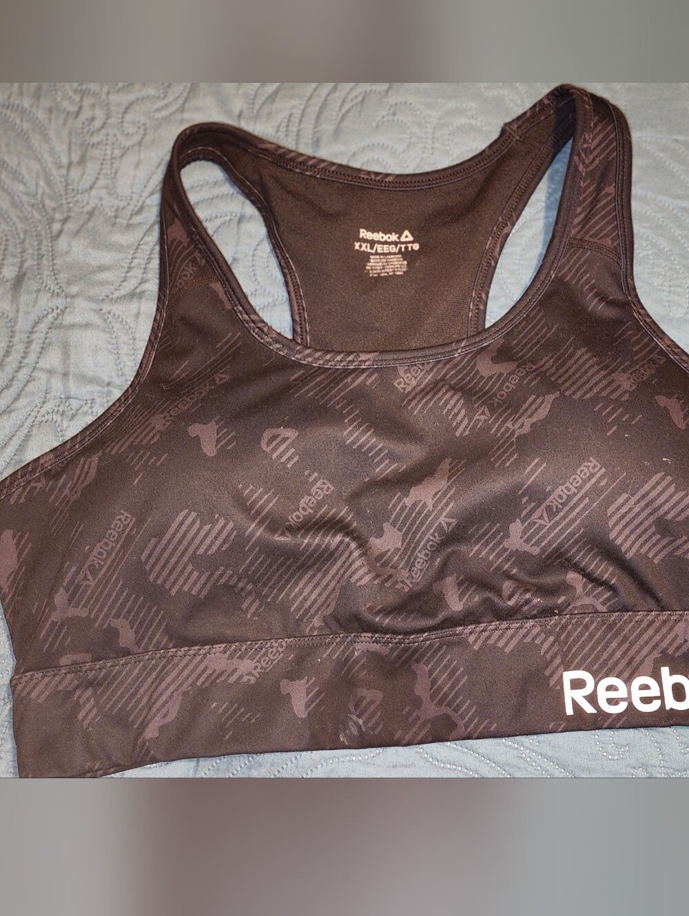 Reebok Black/gray Patterned Racerback Sports Bra